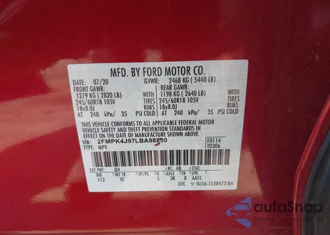 2020 Ford Edge Sel из США, поврежденный, VIN 2FMPK4J97LBA98830